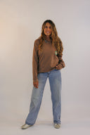 t-shirt marron avec broderie de fleurs Natif bloom